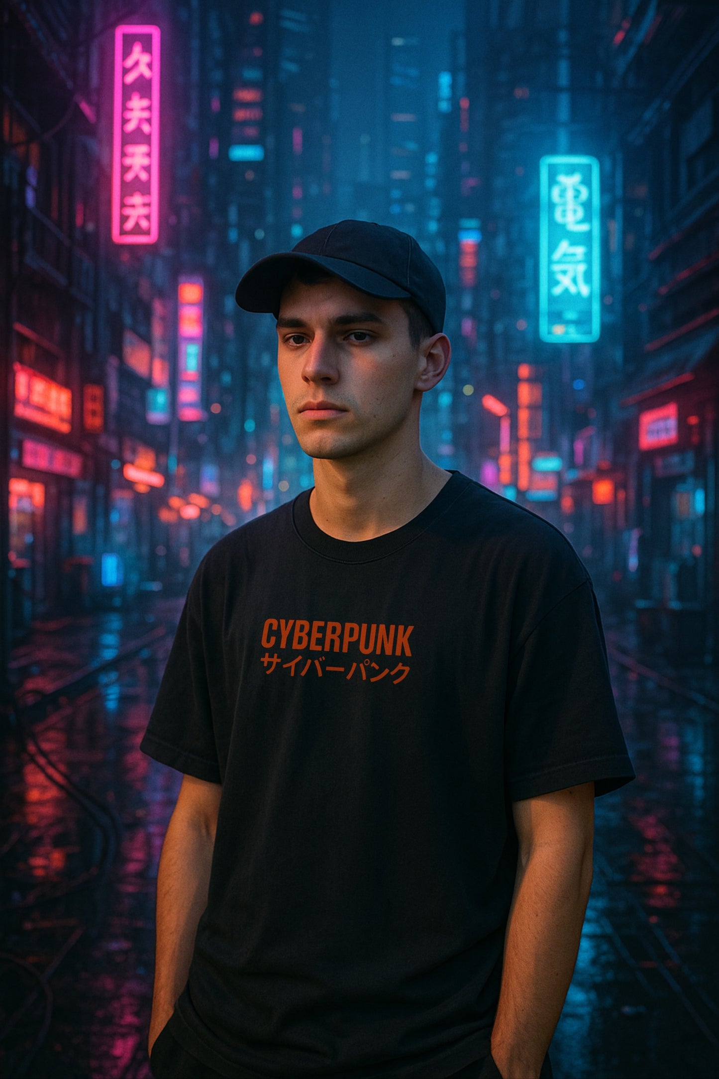 XOVIEN "Cyberpunk Mecha Dream" Oversized T-Shirt – Black