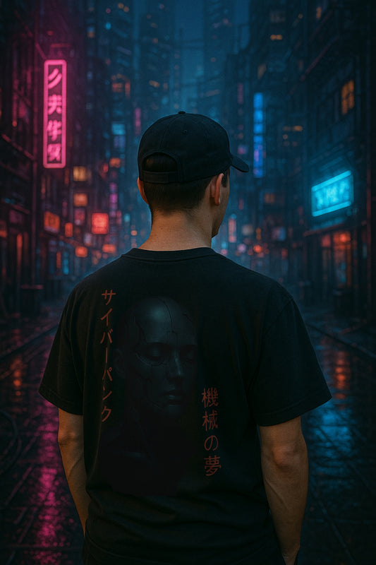 XOVIEN "Cyberpunk Mecha Dream" Oversized T-Shirt – Black