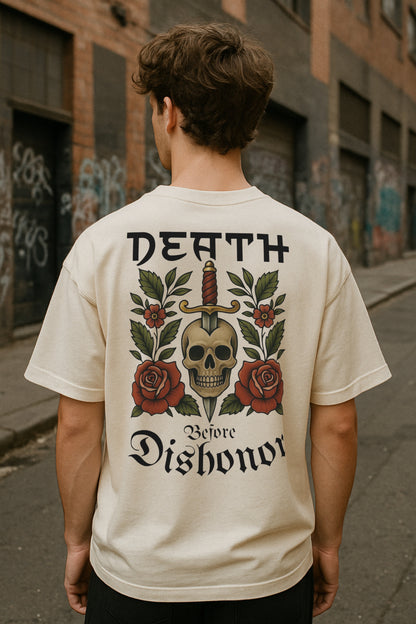 XOVIEN "Death Before Dishonor" Oversized T-Shirt – Off-White